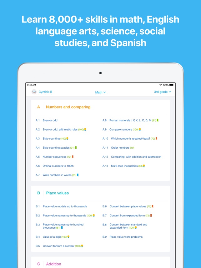 Aplicación matemática IXL