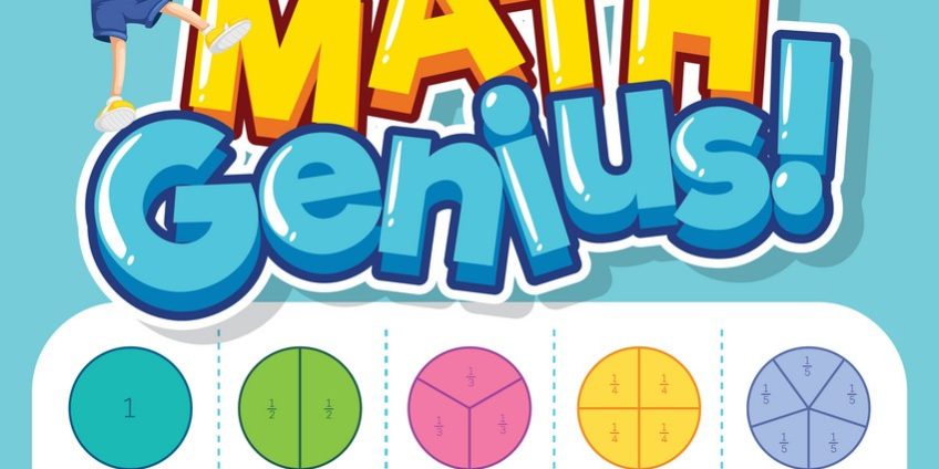 Font design for word math genius with kids and fractions Fraction Worksheets
