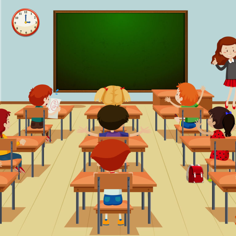 Student in classroom for presentation