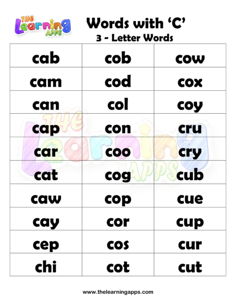 3 Letter Words With C Worksheet 01