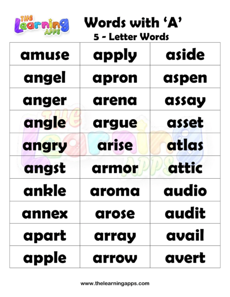 5 Letter Words With A Worksheet 06