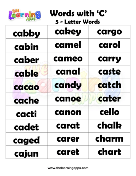 5 Letter Words With C Worksheet 04