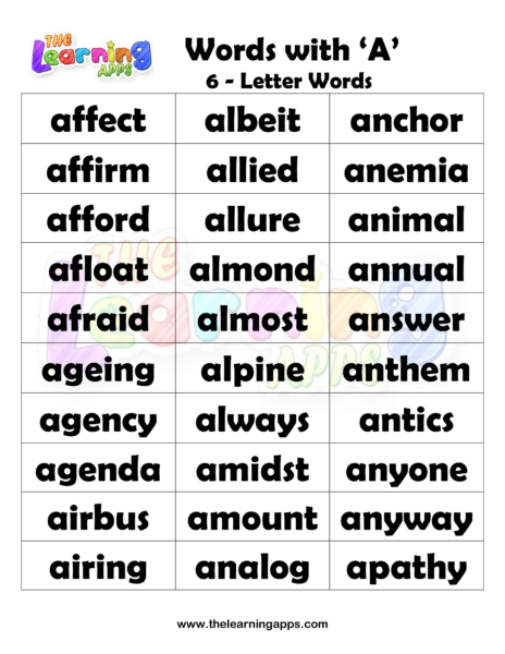 6 Letter Words With A Worksheet 08