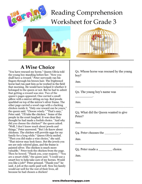 A Wise Choice Comprehension Worksheet