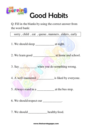 Download Free Printable Good Habits Worksheet 07 for Kids