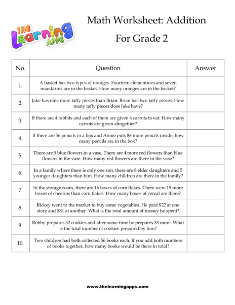 Grade 2 Addition Worksheet 03
