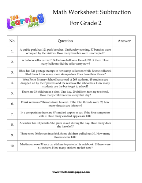 Grade 2 Subtraction Worksheet 11