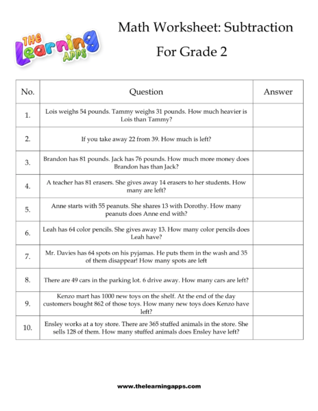 Grade 2 Subtraction Worksheet 12