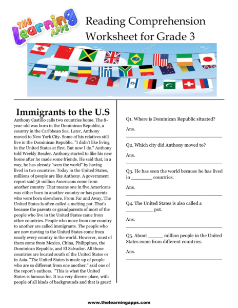 Immigrants to the US Comprehension Worksheet