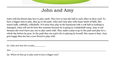 John and Amy Comprehension John and Amy Comprehension