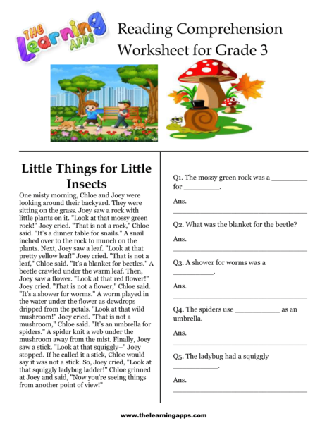 Little Things for Little insects Comprehension Worksheet