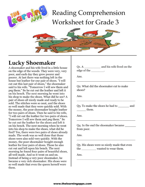 Lucky Shoemaker Comprehension Worksheet