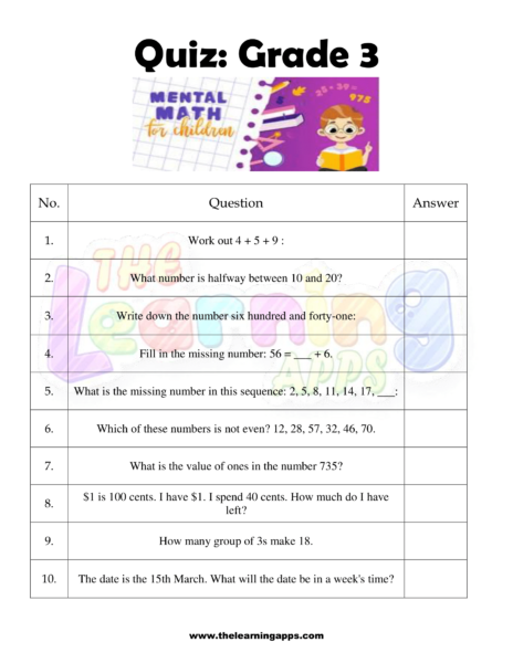 Mental Math Grade 3 01