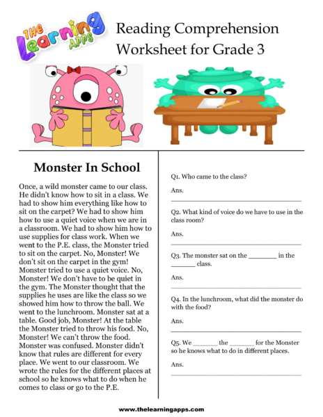 Monster In School Comprehension Worksheet