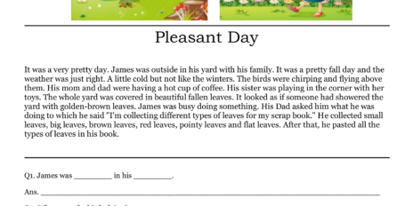 Pleasant Day Comprehension Pleasant Day Comprehension