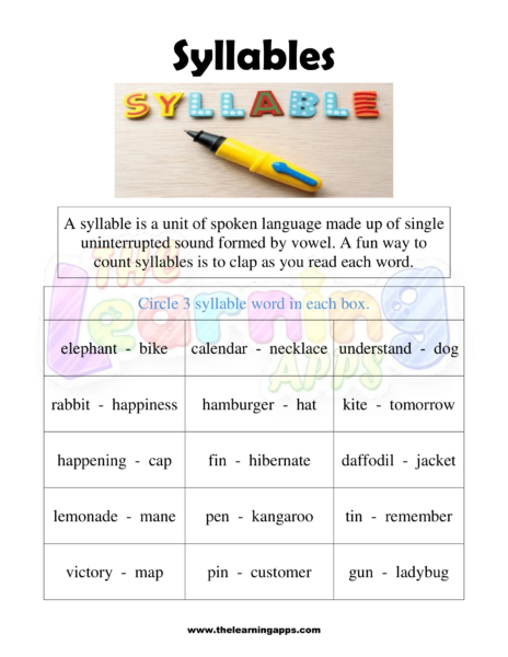 Syllable Worksheet 07