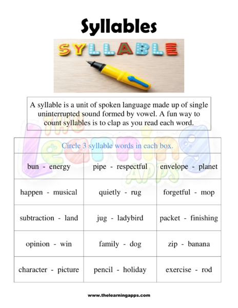 Syllable Worksheet 08