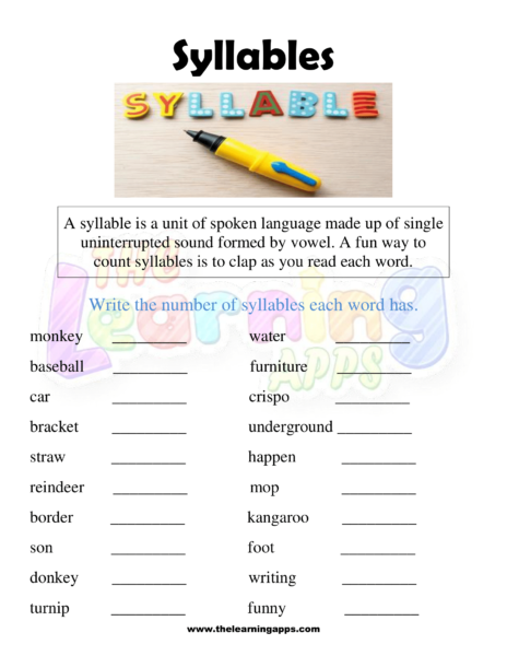 Syllable Worksheet 10