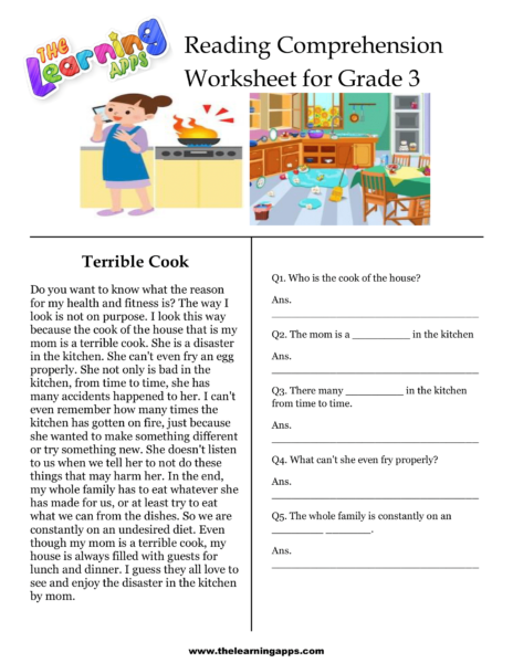 Terrible Cook Comprehension Worksheet