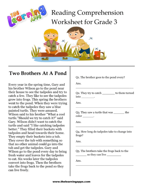 Two Brothers At A Pond Comprehension Worksheet