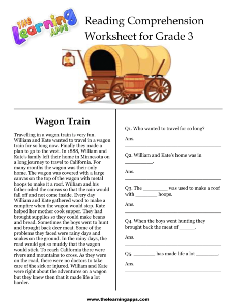 Wagon Train Comprehension Worksheet