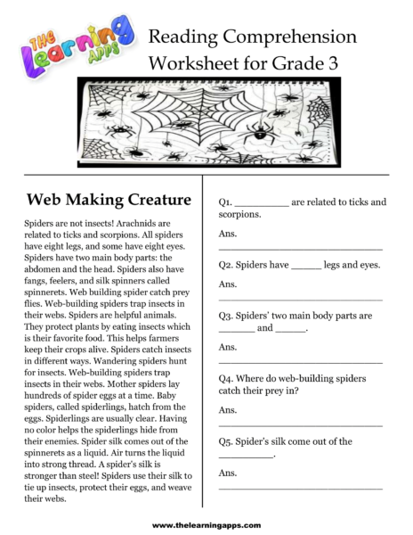 Web Making Creature Comprehension Worksheet