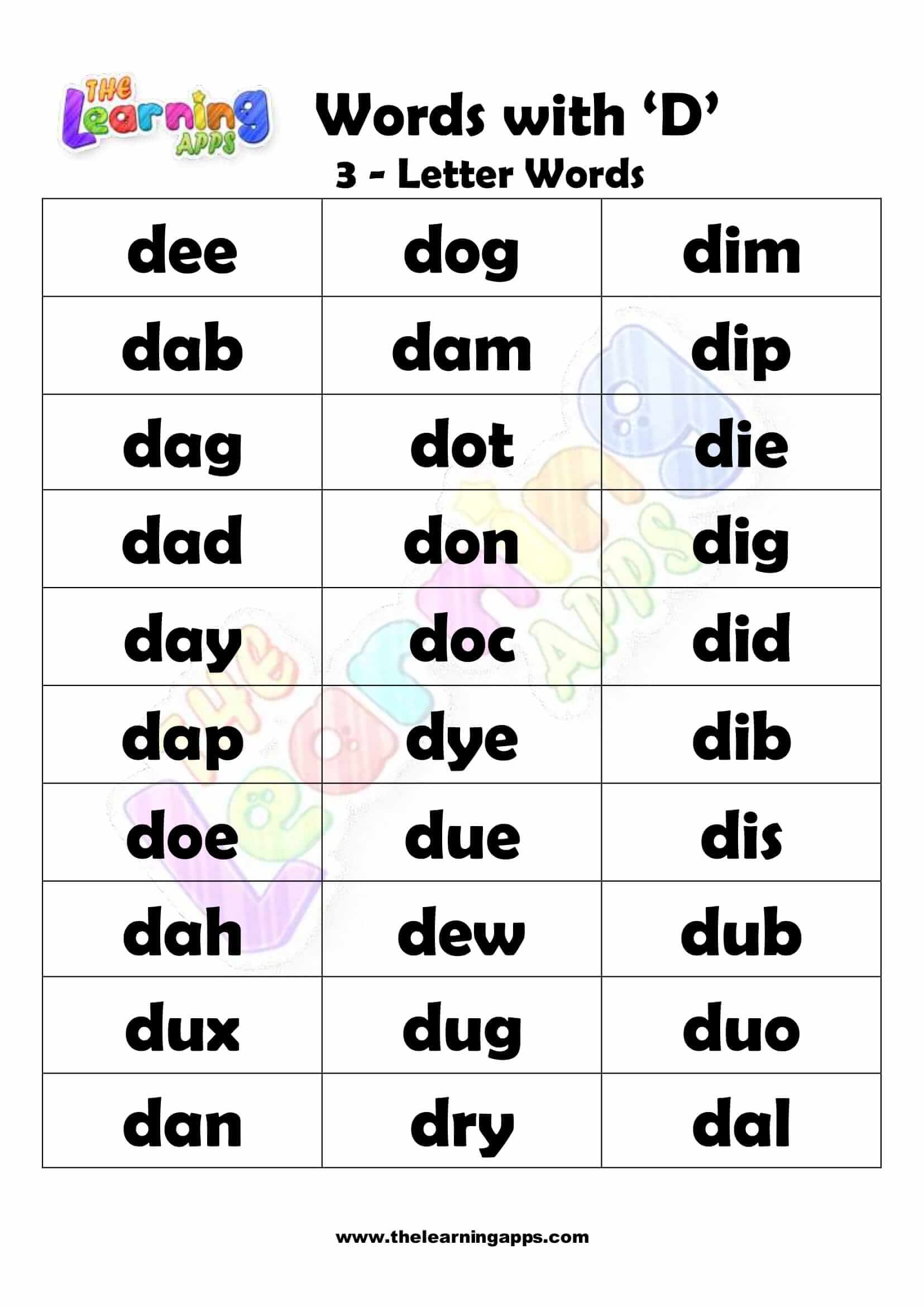 3 LETTER WORD STARTING WITH D