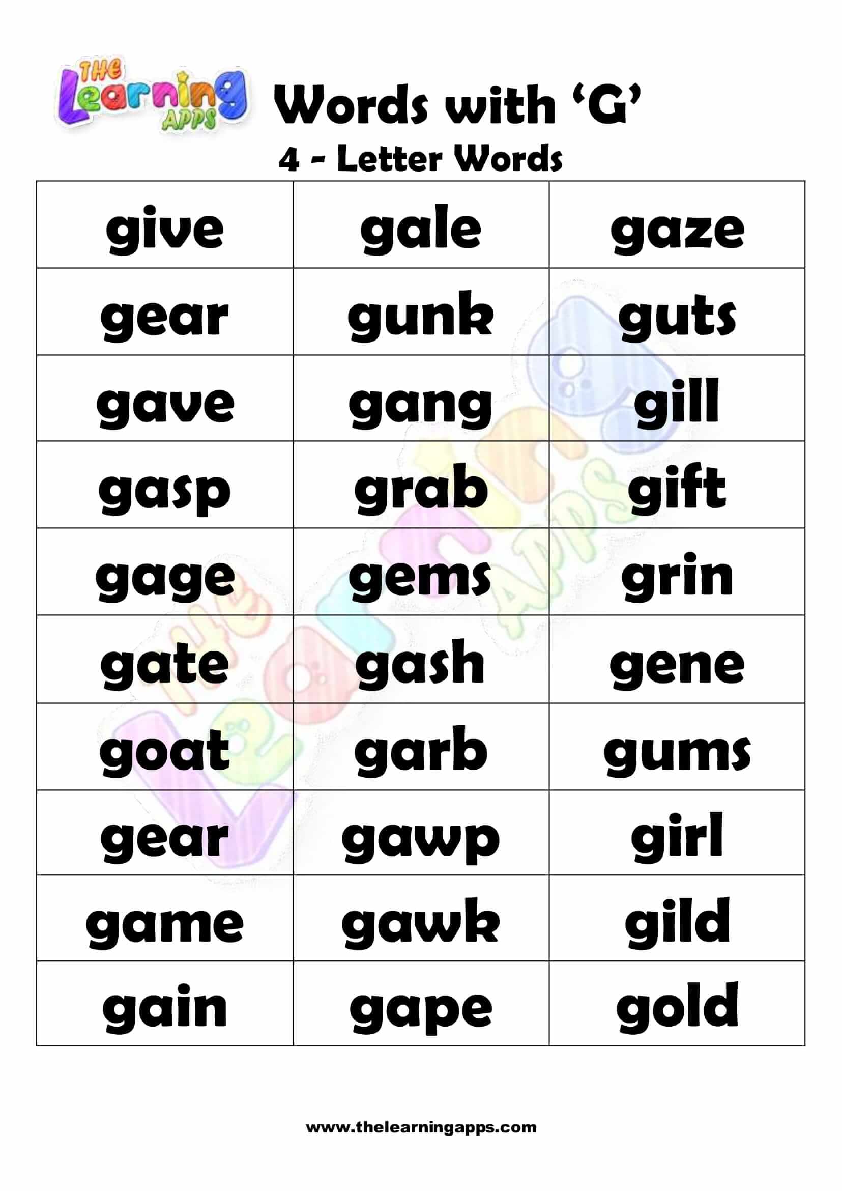 4 LETTER WORD STARTING WITH G
