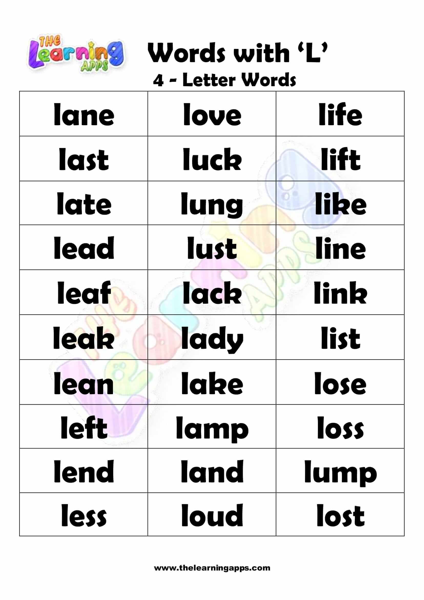 4 LETTER WORD STARTING WITH L