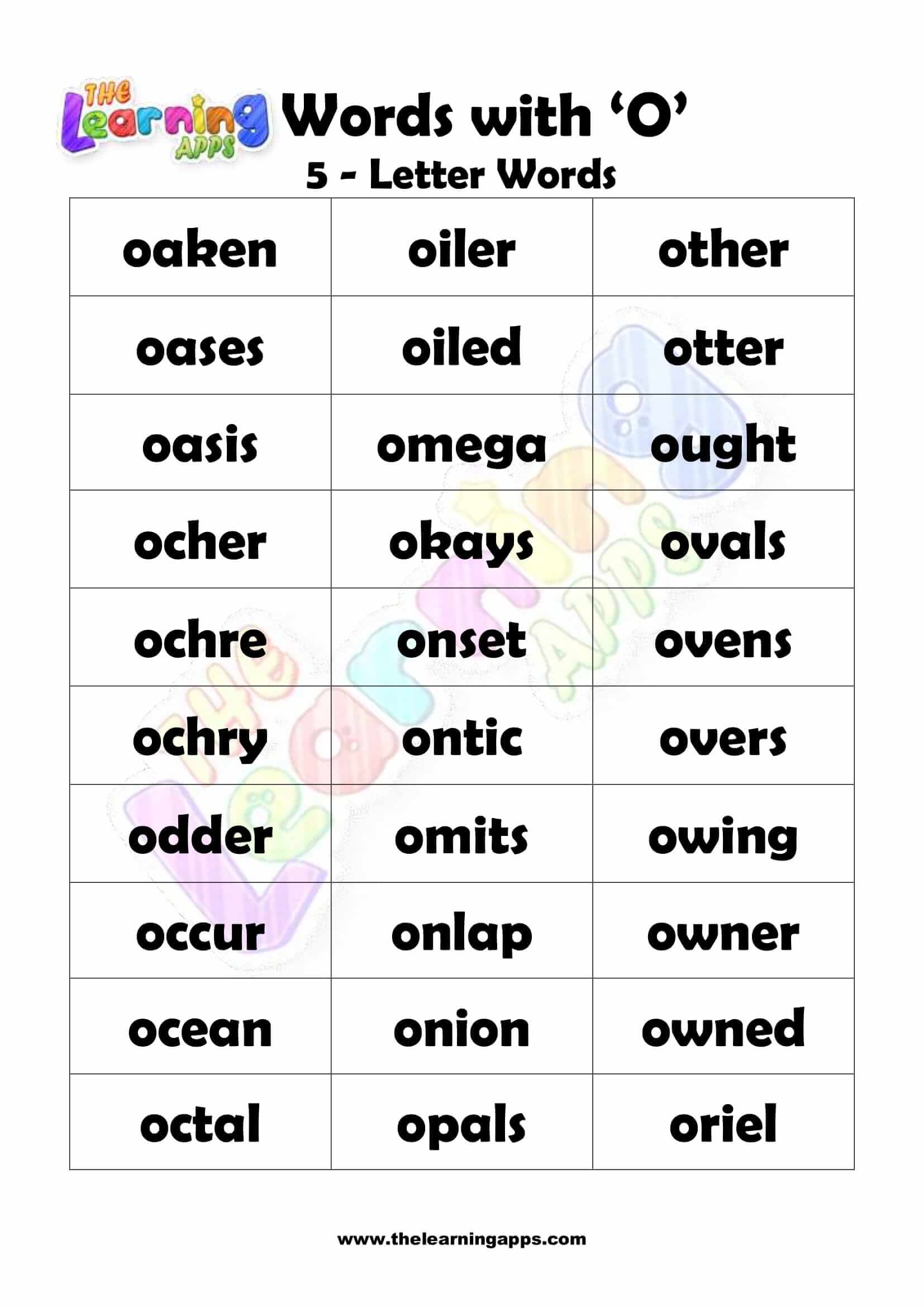 5 LETTER WORD STARTING WITH O