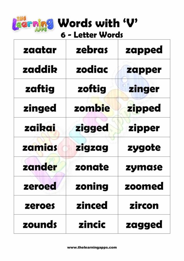 6 LETTER WORD STARTING WITH Z