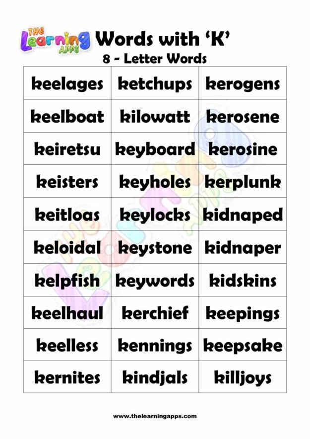 8 LETTER WORD STARTING WITH K