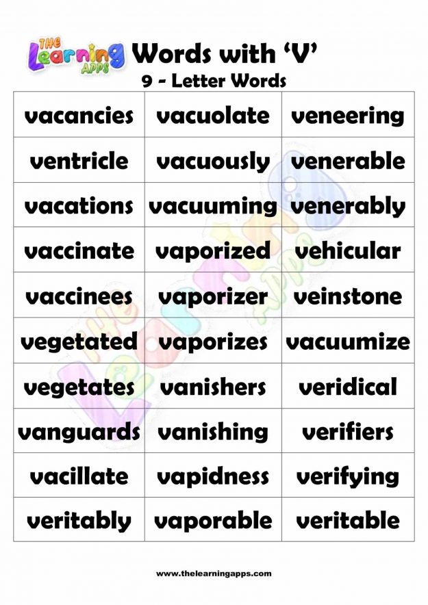 9 LETTER WORD STARTING WITH V