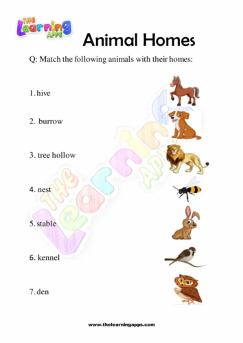 Try our free printable Animals Homes Worksheet 06 for kids