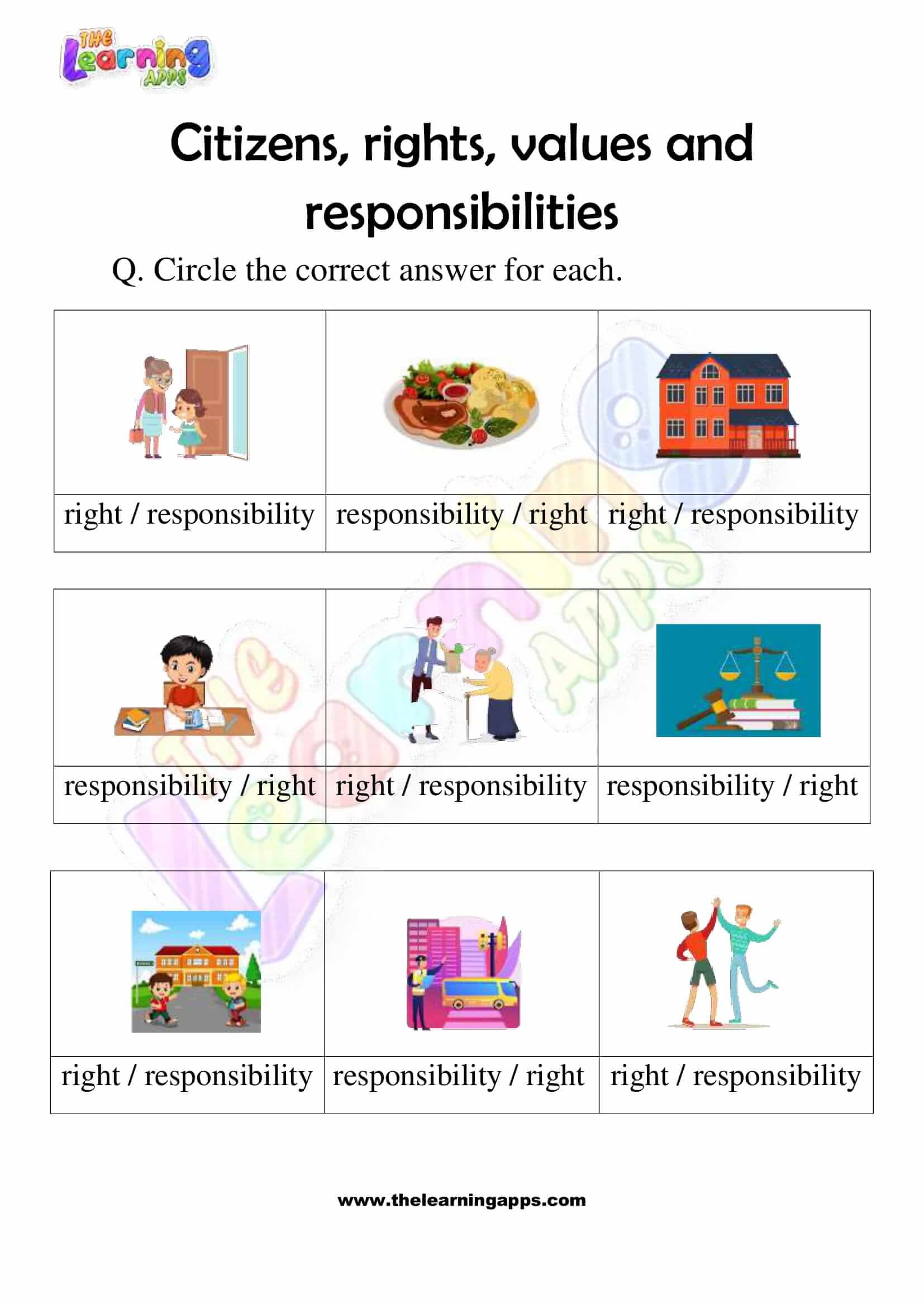 Free Citizen rights and responsibilities Worksheets 10 for Kids