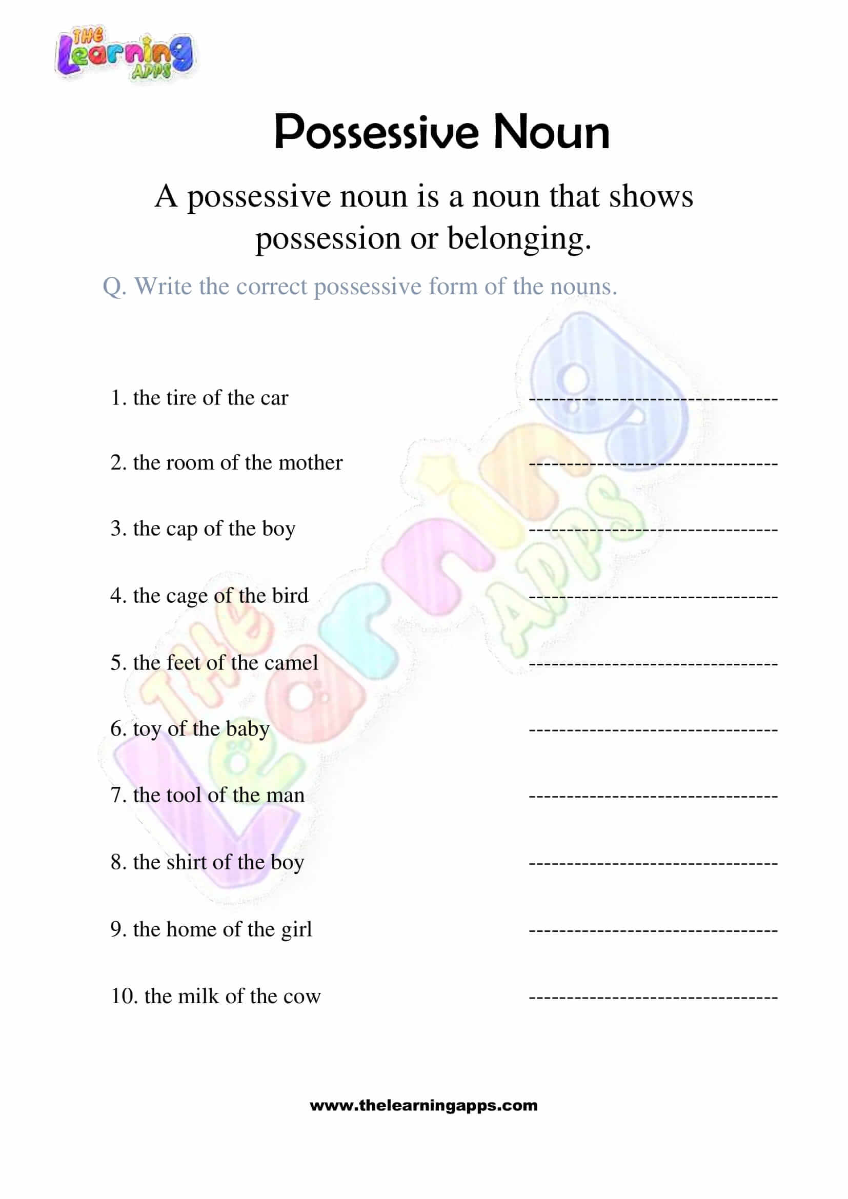 Possessive Noun Worksheet For Class 5 With Answers