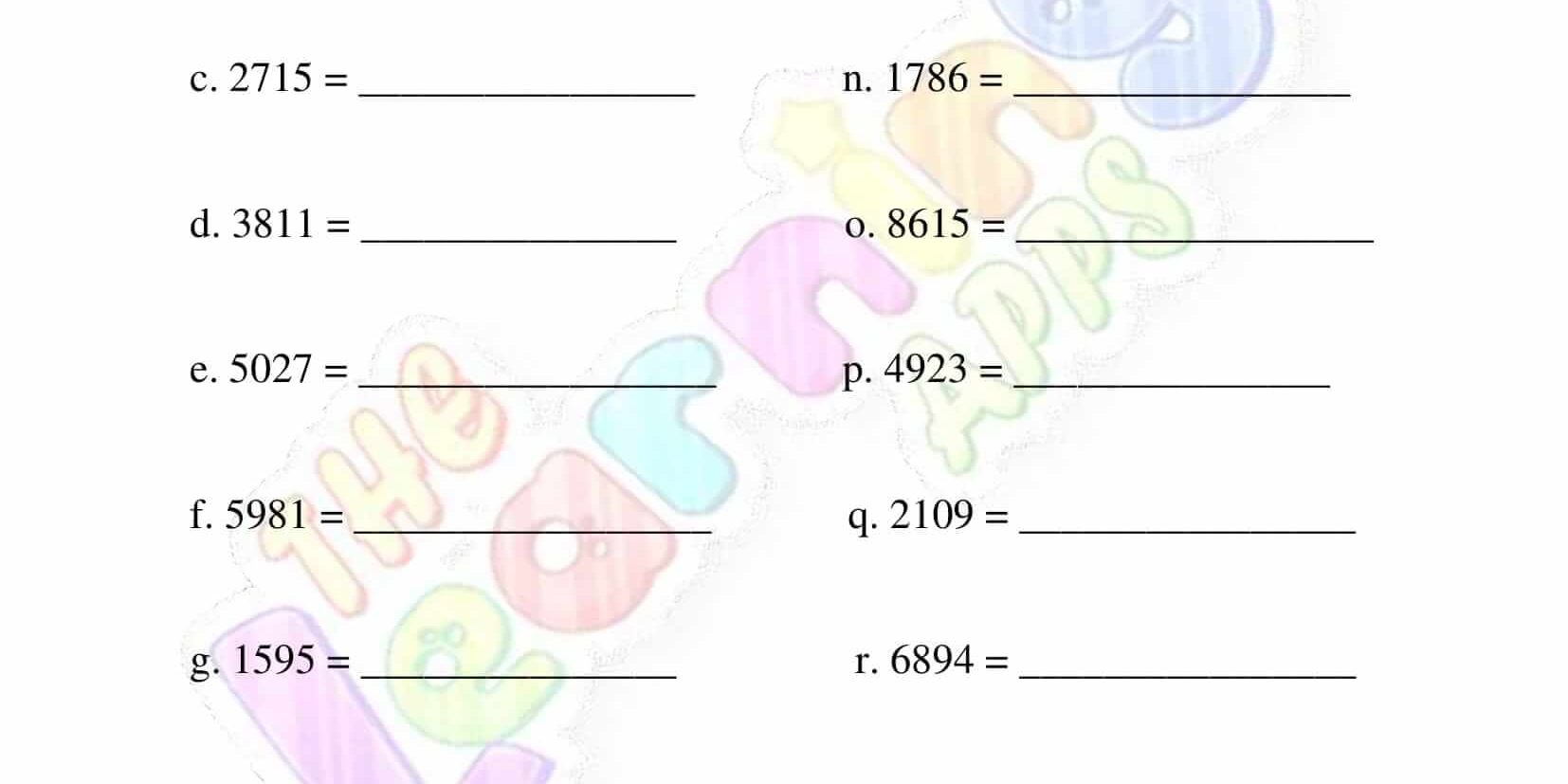 Delovni list za zaokroževanje števil za tretji razred 02