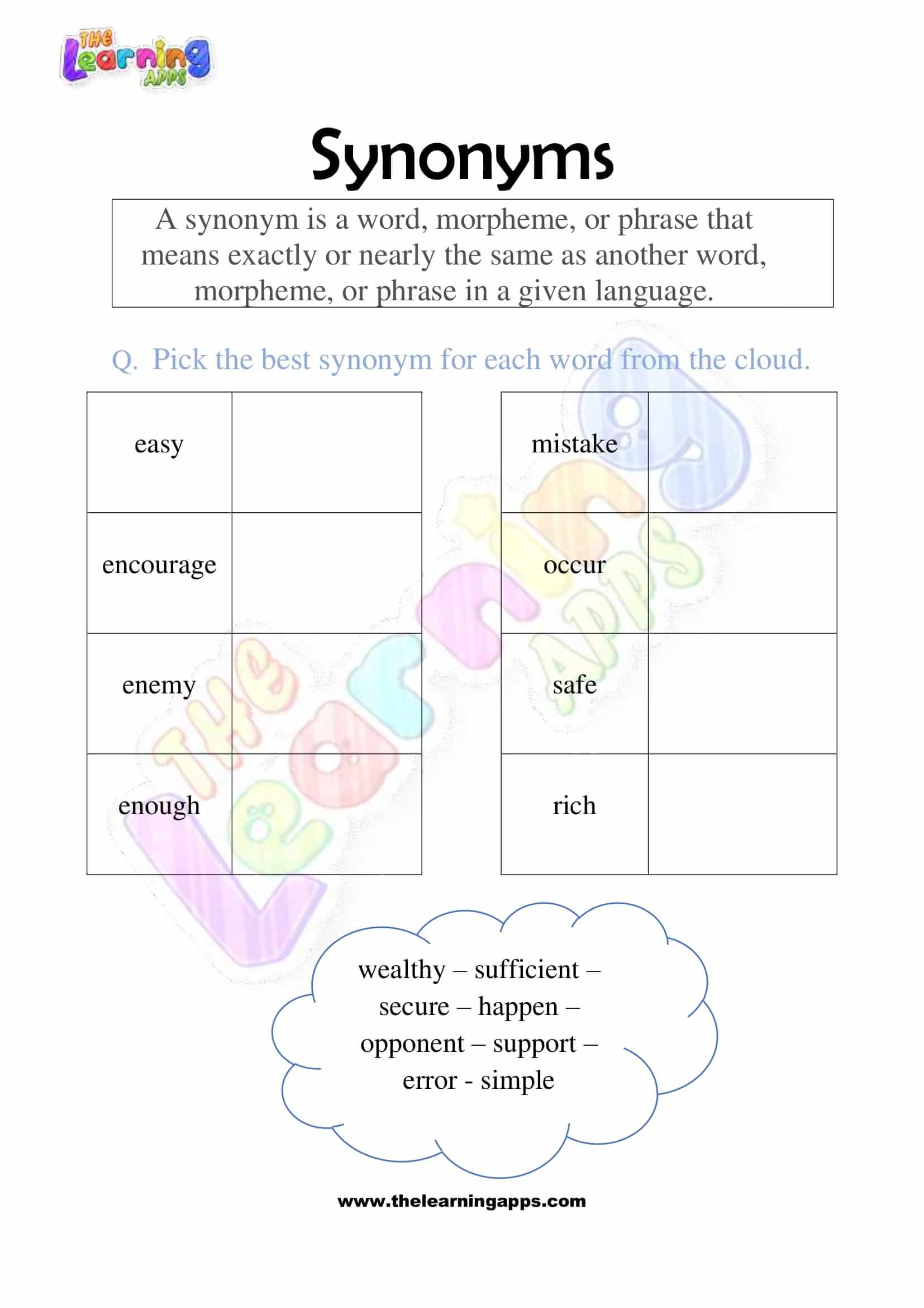 Synonyms are Fun, Interactive Worksheet, Education.com