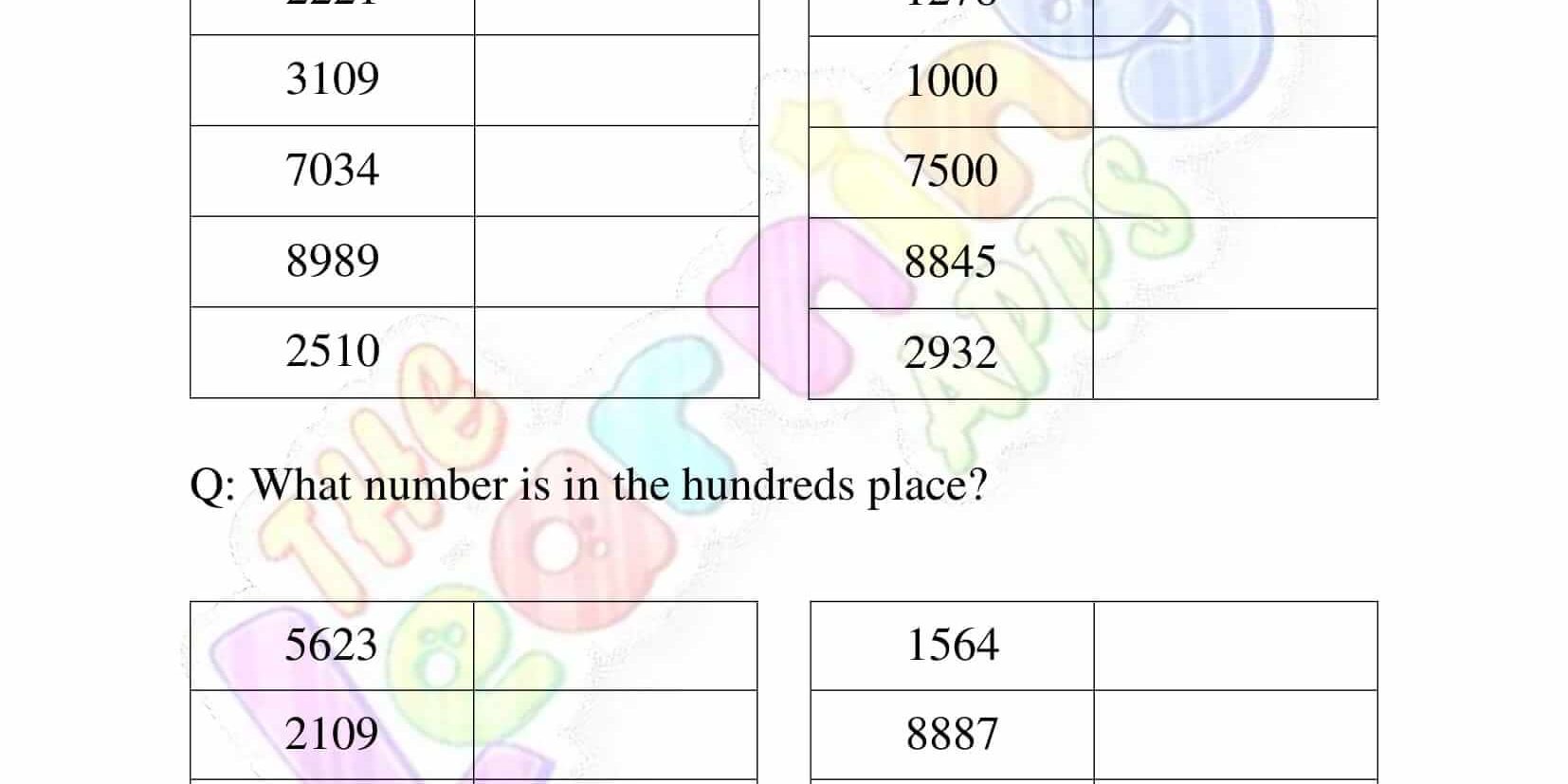 Radni list s mjesnim vrijednostima za treći razred 05