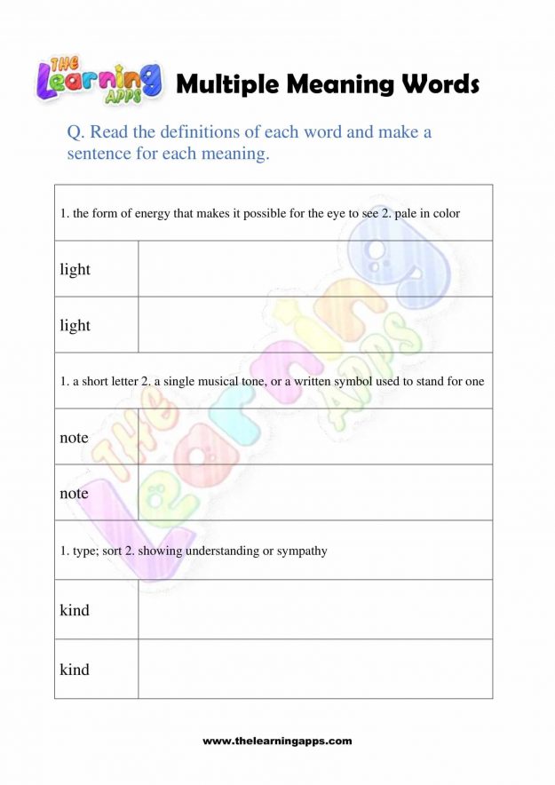 Multiple Meaning Words - Grade 2 - Activity 3