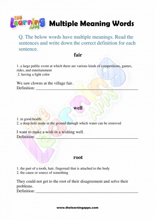 Multiple Meaning Words - Grade 2 - Activity 4