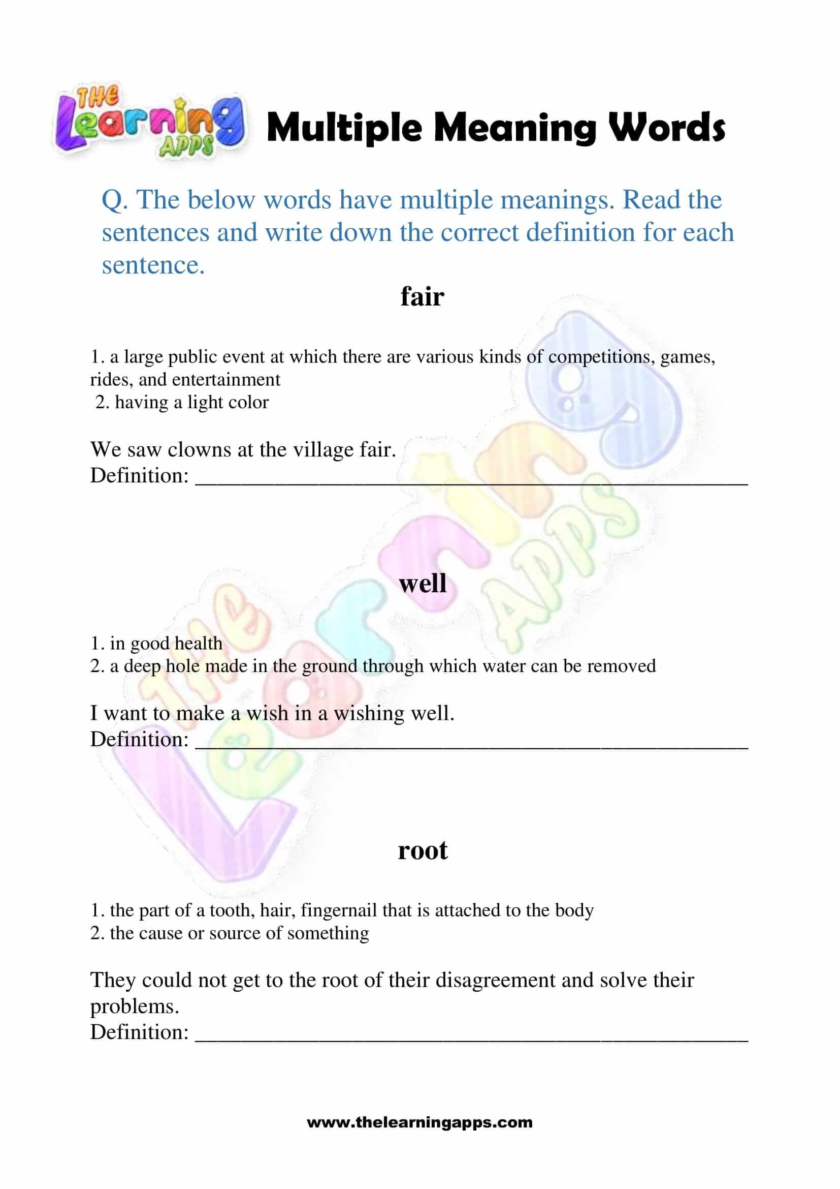 Multiple Meaning Words - Grade 2 - Activity 4