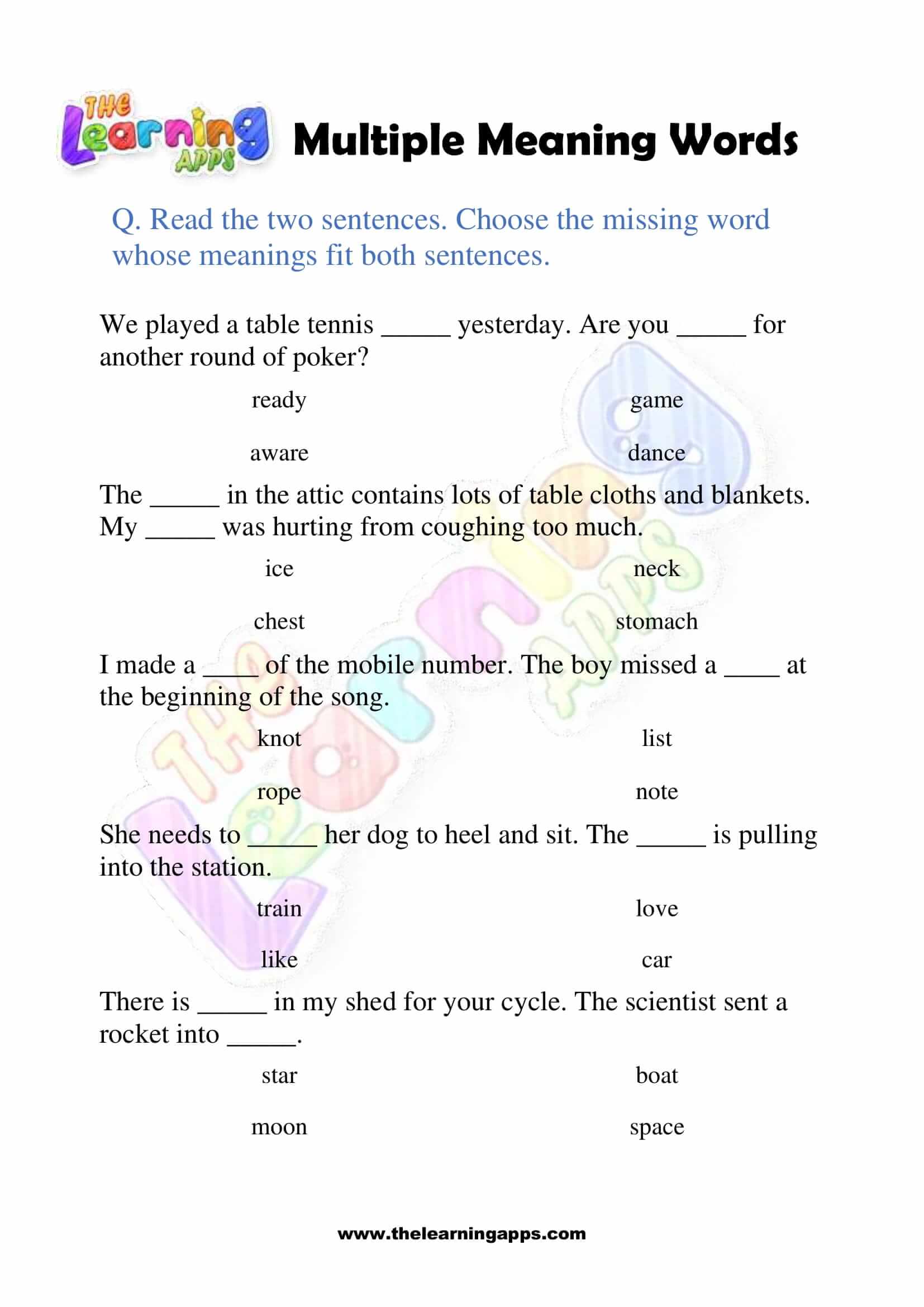 Multiple Meaning Words - Grade 3 - Activity 3