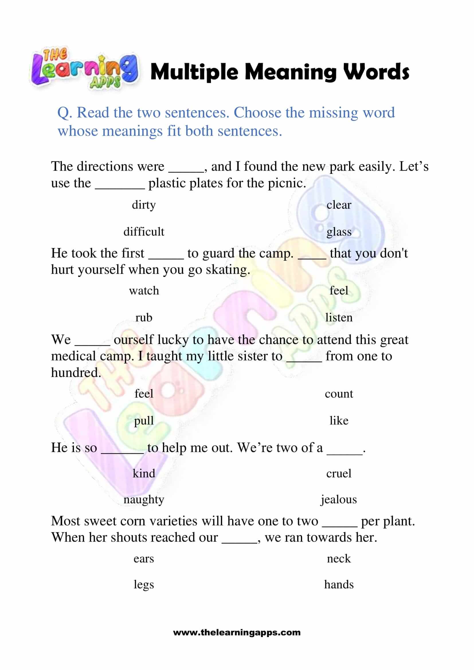 Multiple Meaning Words - Grade 3 - Activity 4