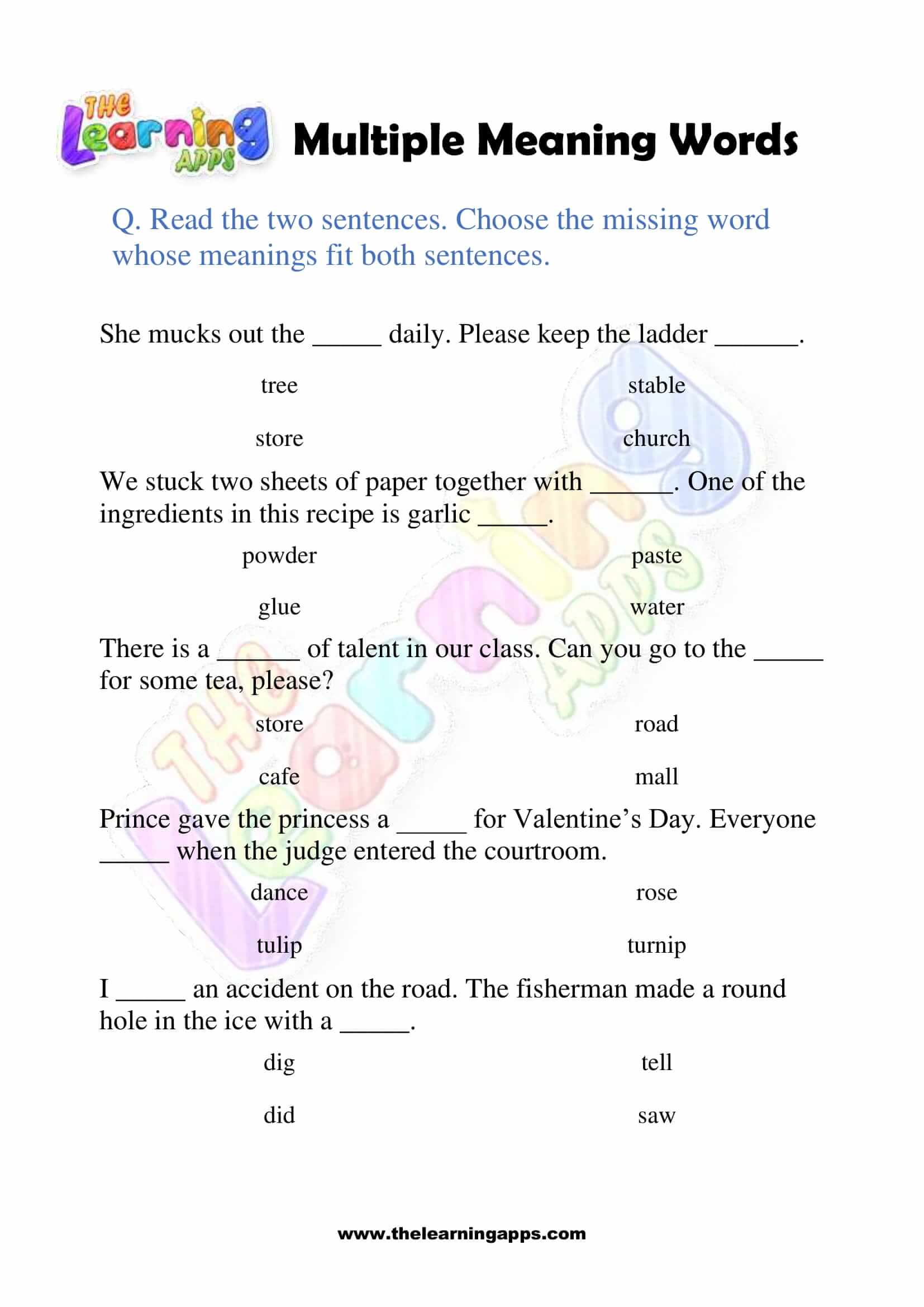 Multiple Meaning Words - Grade 3 - Activity 5