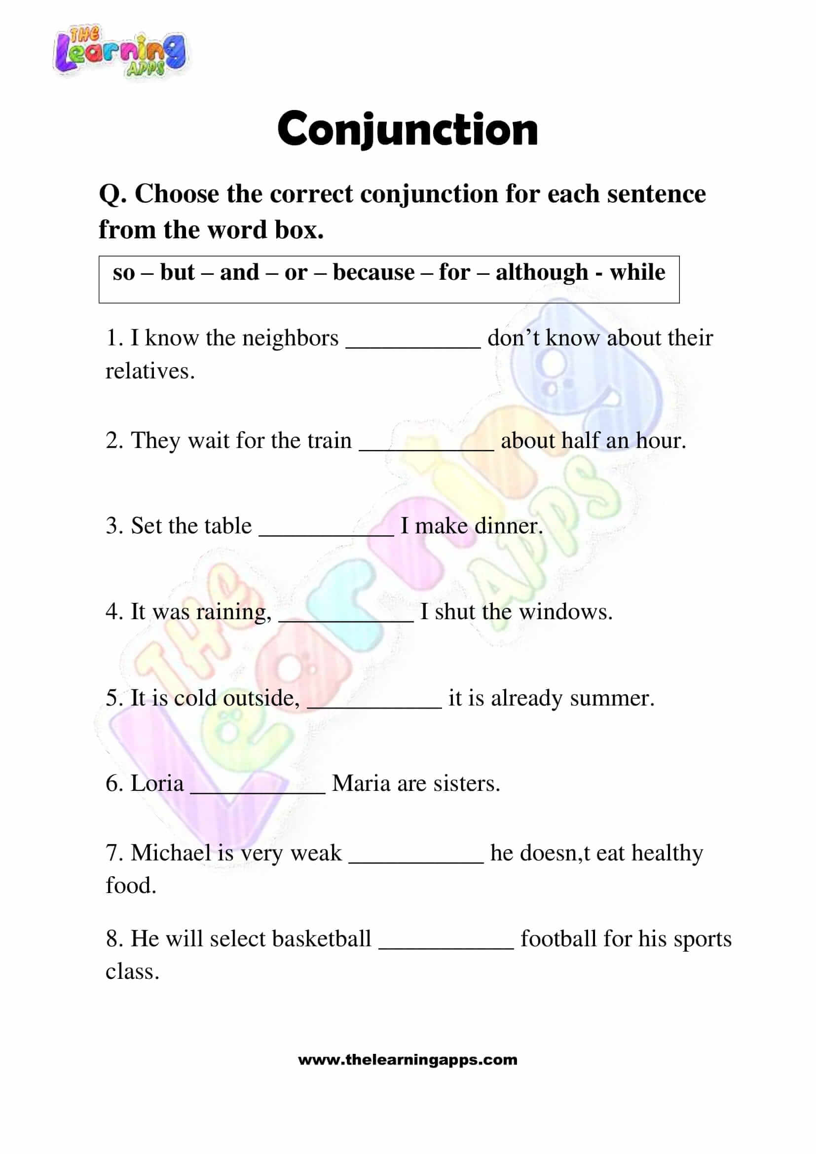 Conjunction Worksheets - Grade 3 - Activity 4