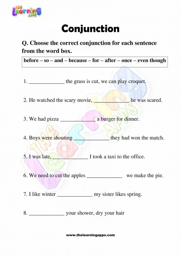 Conjunction Worksheets - Grade 3 - Activity 5