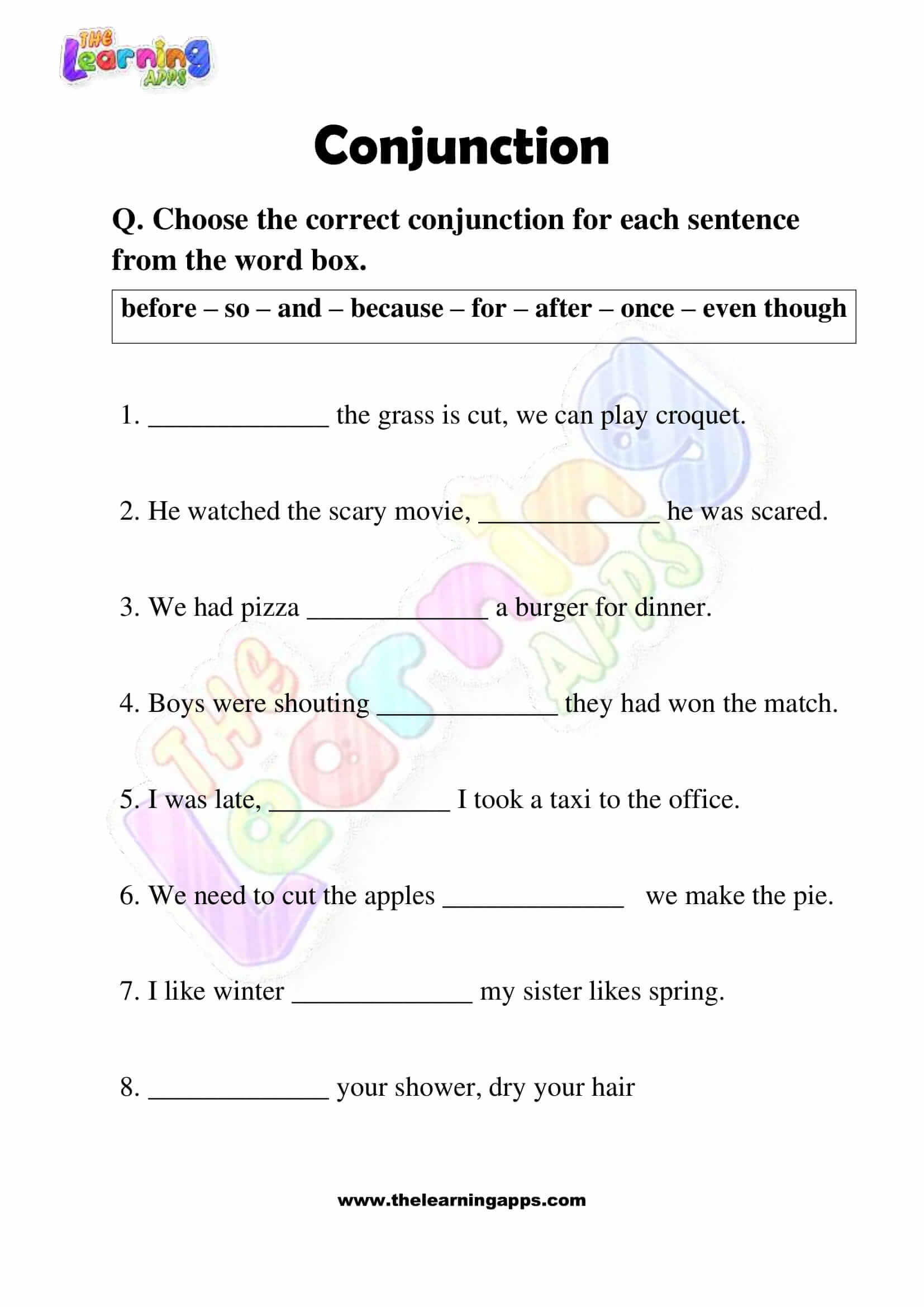 Conjunction Worksheets - Grade 3 - Activity 5