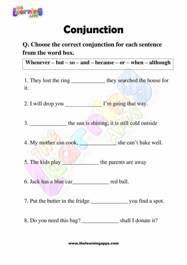 Conjunction Worksheets - Grade 3 - Activity 6
