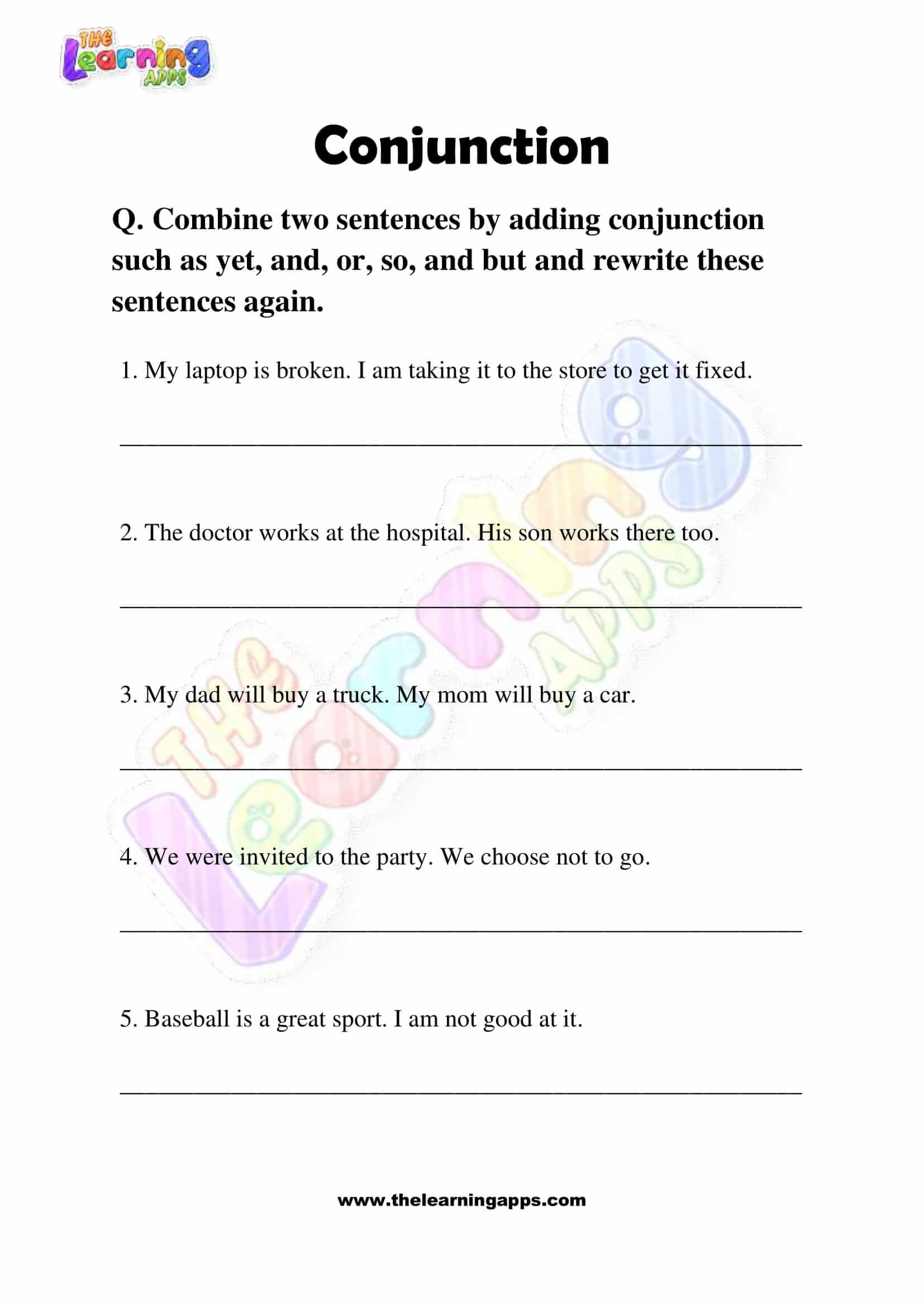 Conjunction Worksheets - Grade 3 - Activity 7